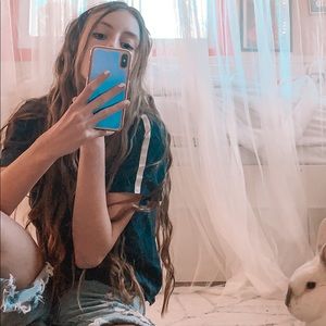 JUICY COUTURE Navy Dark Blue striped crop top flow